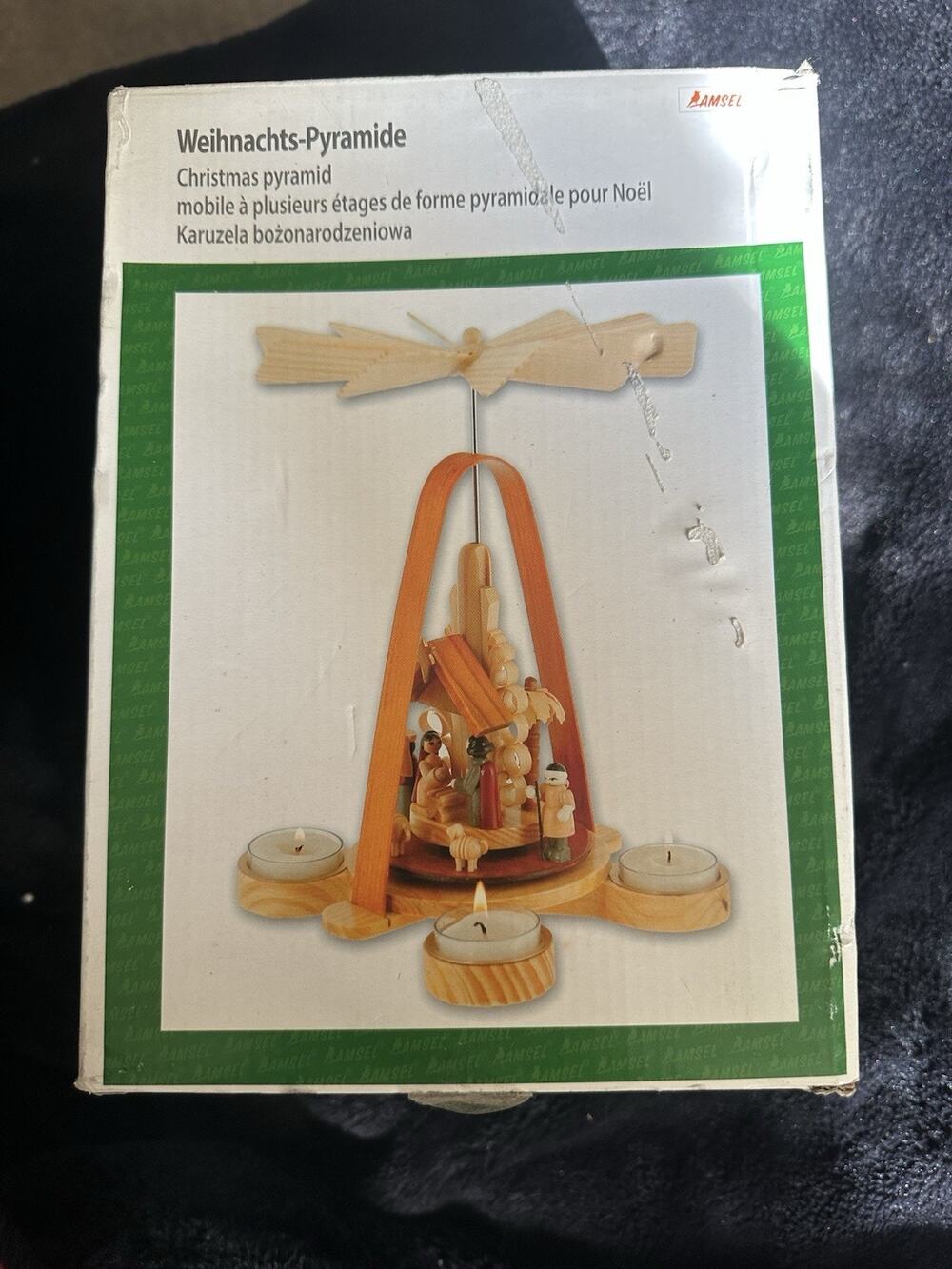 Damsel Hand Painted Wooden Christmas Pyramid Decoration 24.5 cm Brown/Beige
